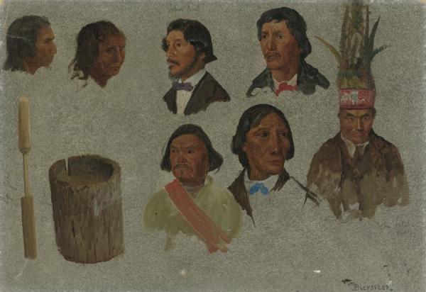 Seven Indian Portraits And One Primitive Utensil by Albert Bierstadt