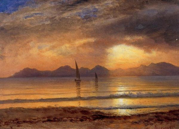 Sunset Over A Mountain Lake by Albert Bierstadt