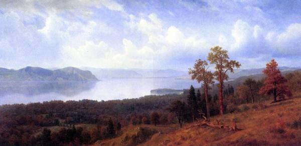 View Of The Hudson Looking Across The Tappan Zee Towards Hook Mountain by Albert Bierstadt