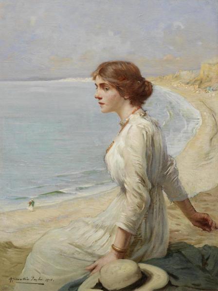 Girl Looking Out To Sea by Albert Chevallier Tayler