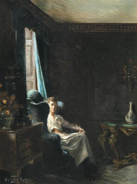 Portrait Of A Woman In A Drawing Room by Albert Chevallier Tayler Oil Painting Reproductions
