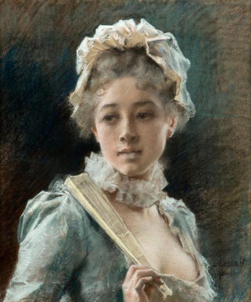Young Woman With A Fan by Albert Edelfelt Oil Painting Reproductions