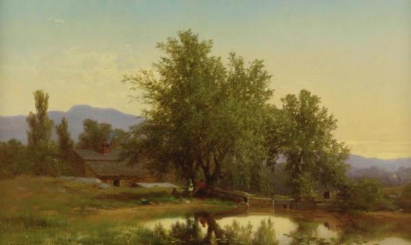 Landscape With Pond, Barn And Figures by Albert Fitch Bellows