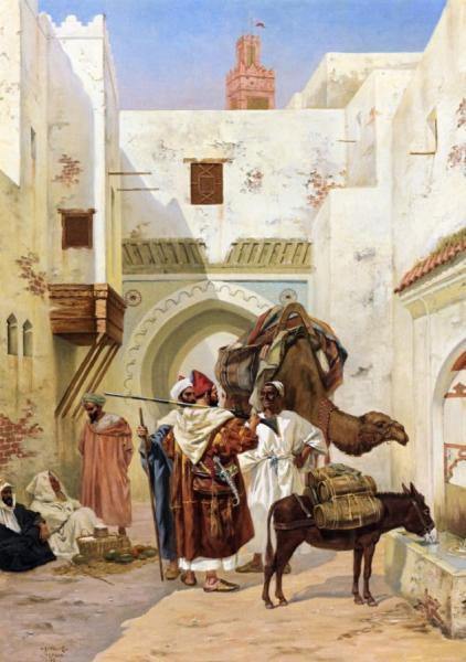 Albert Joseph Franke A Gathering Outside The City Walls