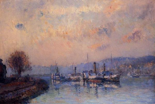 At Anchor, Near Rouen by Albert Lebourg