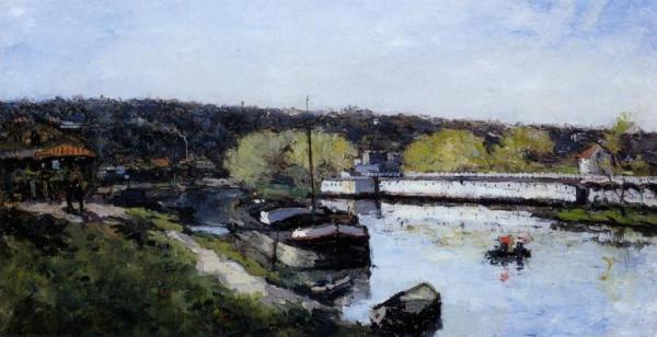Barge On The Seine At Bas-meudon by Albert Lebourg