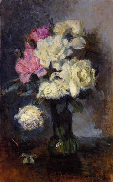 Bouquet Of Roses In A Vase by Albert Lebourg