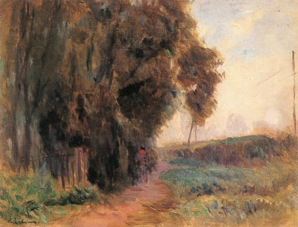 Rising Path Along A Railway by Albert Lebourg