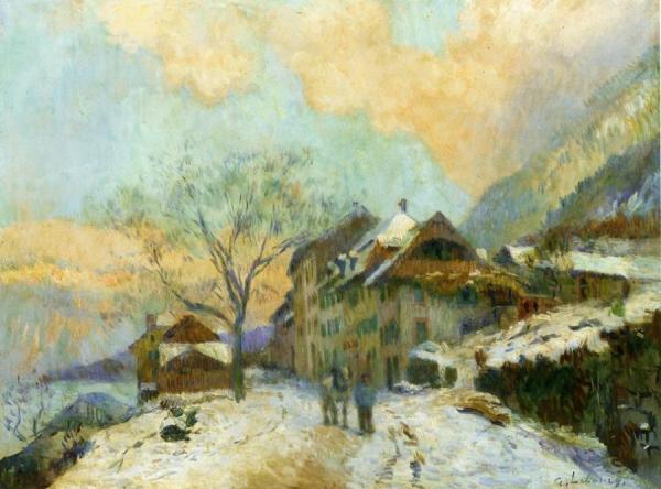 Albert Lebourg The Banks Of Lake Geneva At Saint-gingolph, In Winter, With Snowy Weather