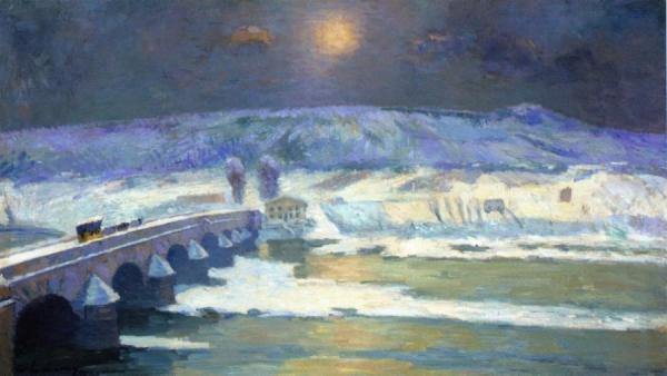 The Bridge Over The Allier At Pont-du-chateau In Winter by Albert Lebourg