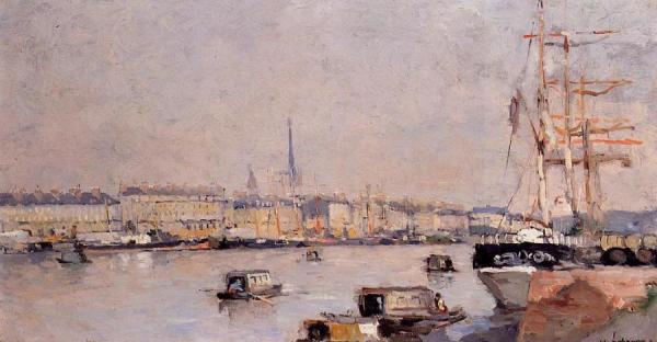 The Port Of Rouen With Cathedral by Albert Lebourg