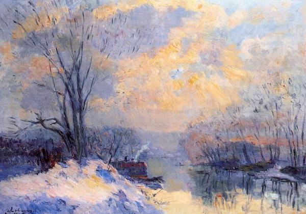 The Small Branch Of The Seine At Bas Meudon, Snow And Sunlight by Albert Lebourg