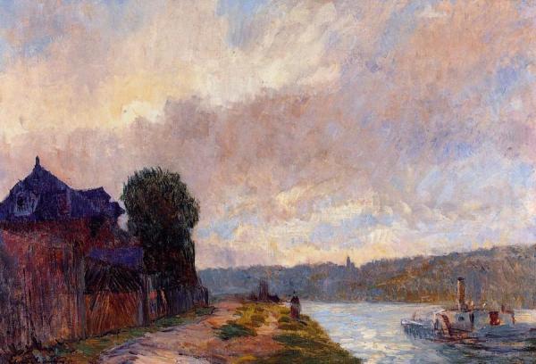 Tugboat On The Seine Downstream From Rouen by Albert Lebourg