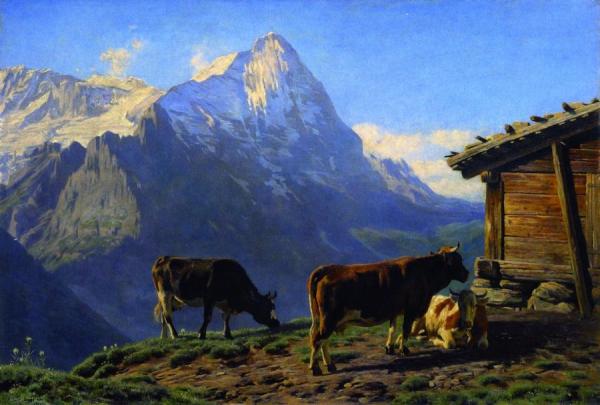 Mountain Landscape With Cows by Albert Lugardon