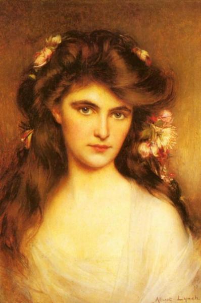 A Young Beauty With Flowers In Her Hair by Albert Lynch Oil Painting Reproductions