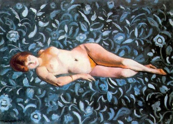 Nude On A Blue Background by Albert Marquet