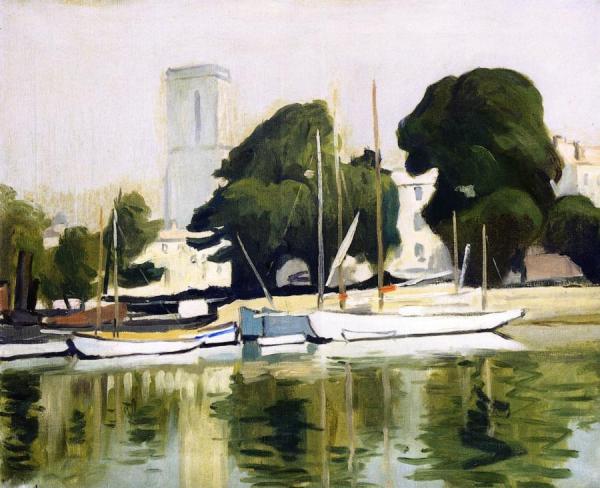 The Church And Harbor At La Rochelle by Albert Marquet