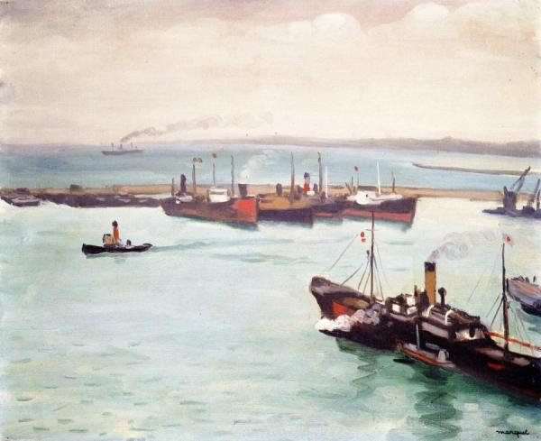 The Port Of Algiers, Steamships In The Harbor by Albert Marquet