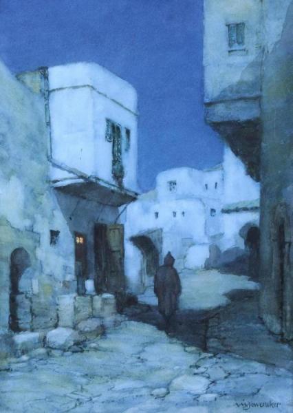 A Moonlit Street, North Africa by Albert Moulton Foweraker