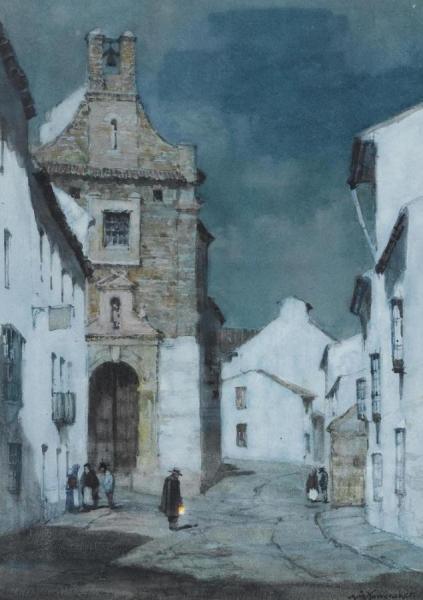 An Evening Street Scene, Spain by Albert Moulton Foweraker