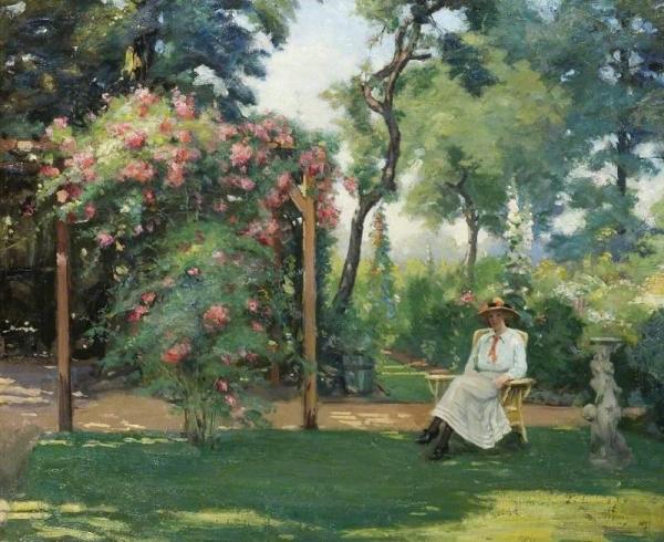 Sitting By The Rose Frame by Albert Ranney Chewett Oil Painting Reproductions