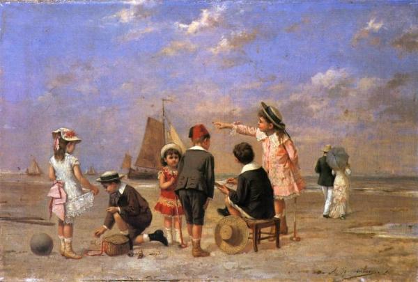 Children On The Beach by Albert Roosenboom Oil Painting Reproductions