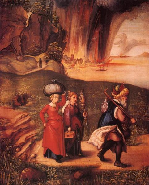 Lot Fleeing With His Daughters From Sodom by Albrecht Dürer