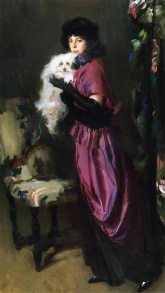 Elegant Woman With Her Dog by Albrogio Antonio Alciati