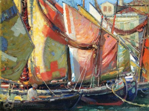 Chioggia Boats by Aldro Thompson Hibbard Oil Painting Reproductions