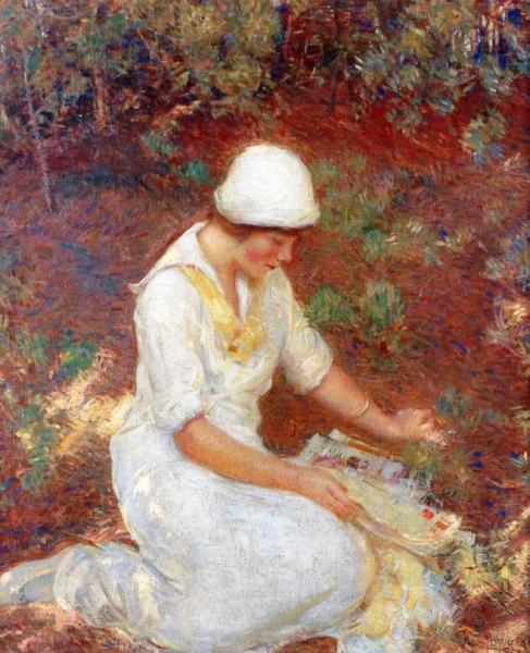 Girl In White by Aldro Thompson Hibbard Oil Painting Reproductions
