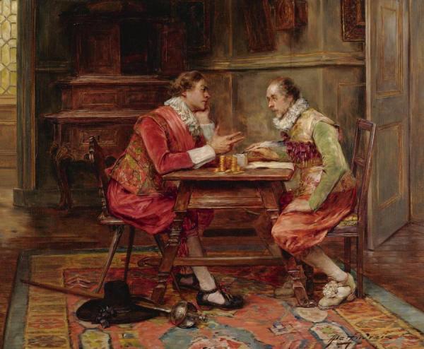 At The Money Lender by Alex De Andreis Oil Painting Reproductions
