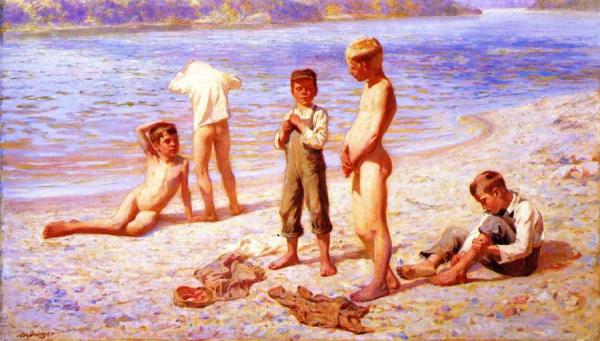 Boys Bathing by Alexander Grinager Oil Painting Reproductions