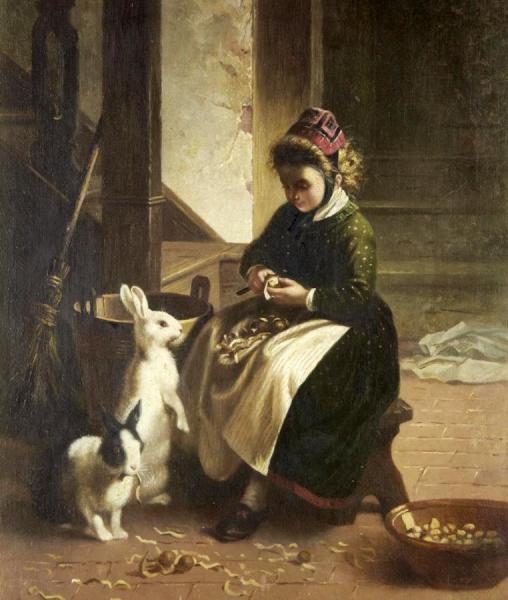 A Rabbit Fancier by Alexander Mark Rossi Oil Painting Reproductions