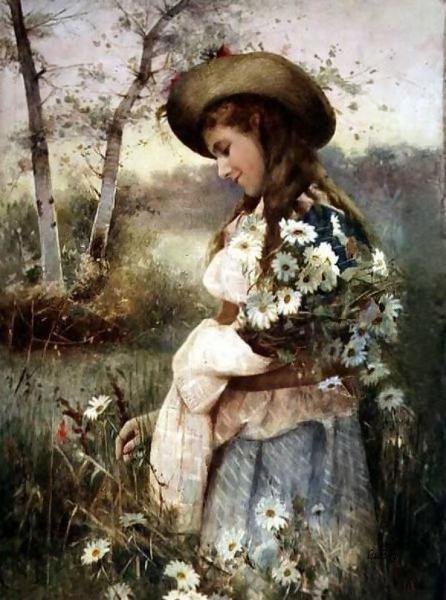 Gathering Marguerites by Alexander Mark Rossi Oil Painting Reproductions