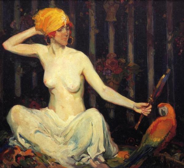 Woman With Parrit by Alexander O. Levy