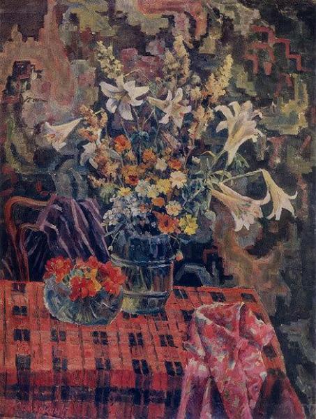 Lilies And Nasturtiums by Alexander Osmerkin Oil Painting Reproductions