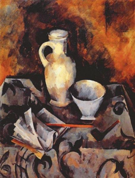 Still Life With White Bowl, Pitcher And Pipe by Alexander Osmerkin