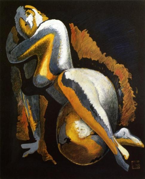 White Gray And Yellow: Reclining Nude by Alexandr Archipenko Oil Painting Reproductions