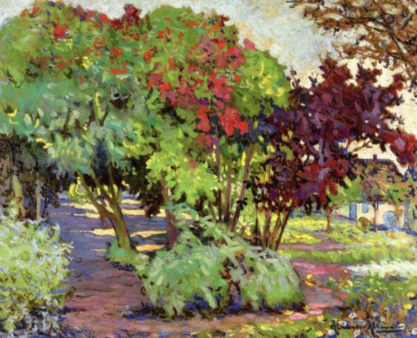 A Flowering Garden With Trees In The Summer by Alexandre Altmann Oil Painting Reproductions