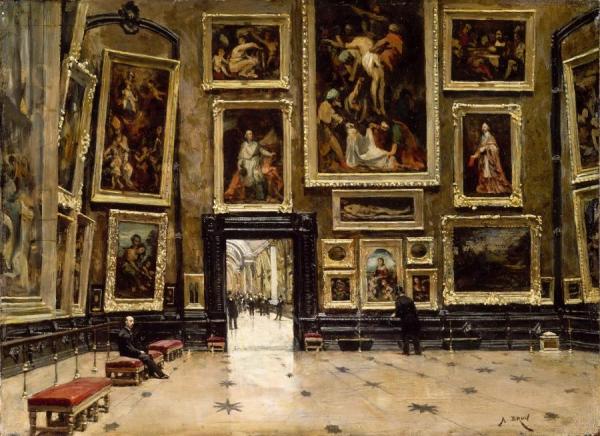 View Of The Salon Carré At The Louvre by Alexandre Brun