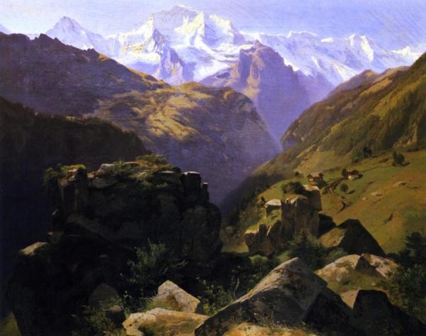 A View Of The Jungfrau Massif Seen From Above, Interlaken by Alexandre Calame