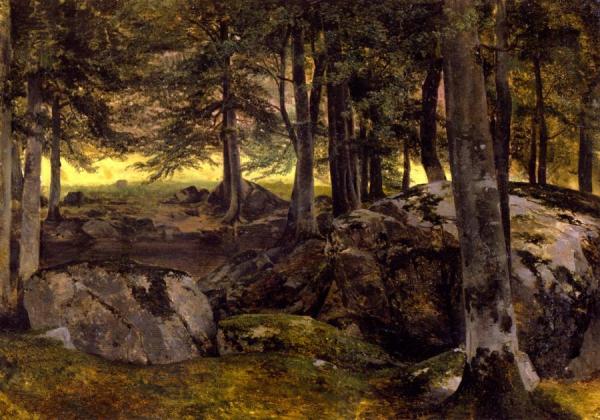 Beech Grove, Rocky Foreground by Alexandre Calame Oil Painting Reproductions