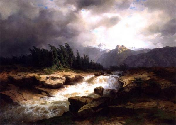 Mountain Torrent Before A Storm by Alexandre Calame Oil Painting Reproductions