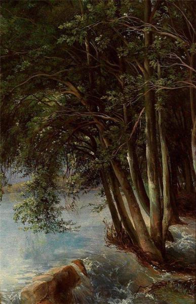 Trees At The Bank by Alexandre Calame Oil Painting Reproductions