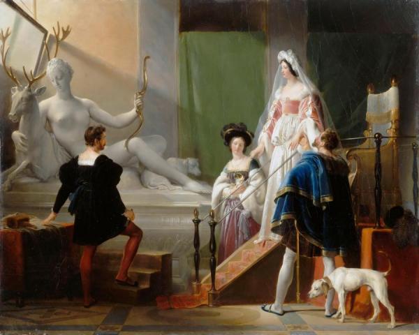 Henri Ii And Diane De Poitiers In The Studio Of Jean Goujon by Alexandre Evariste Fragonard