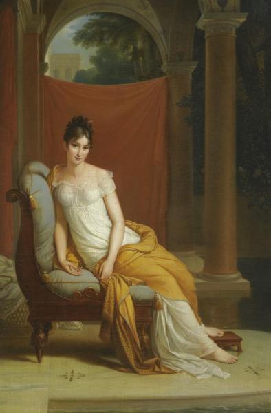 Portrait Of Madame Recamier (1777-1849),seated In A Classical Interior by Alexandre Evariste Fragonard