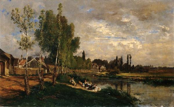 Washerwomen By The Water At Morning by Alexandre-rene Vernon
