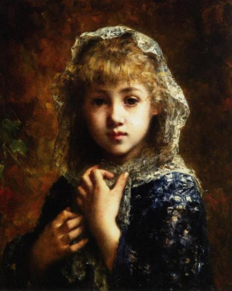 Portrait Of A Young Girl by Alexei Harlamoff Oil Painting Reproductions