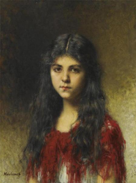Portrait Of A Young Girl by Alexei Harlamoff Oil Painting Reproductions