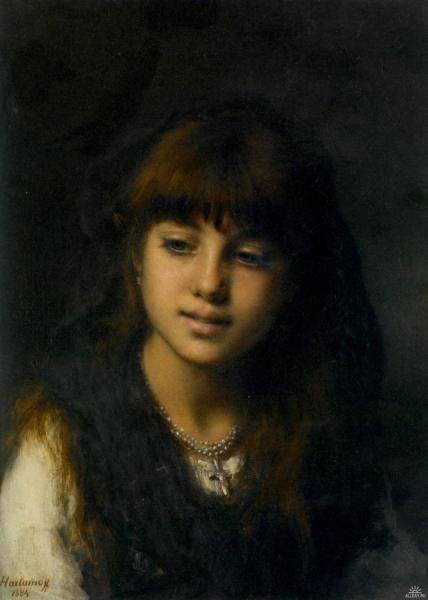 Portrait Of A Young Girl by Alexei Harlamoff Oil Painting Reproductions